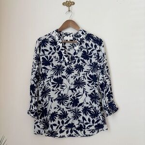 Caballero Floral Ruffle Collar Blouse Medium Feminine Classic Style